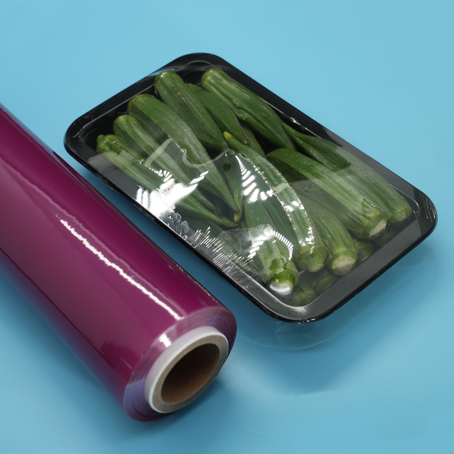 Màu tím Mềm chống sương mù PVC Thực phẩm căng màng bám màng Jumbo cuộn cho bao bì thực phẩm