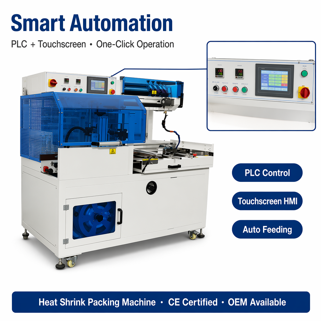 Máy quấn màng co nhiệt tự động L-Bar Sealer cho bao bì màng nhựa PVC POF