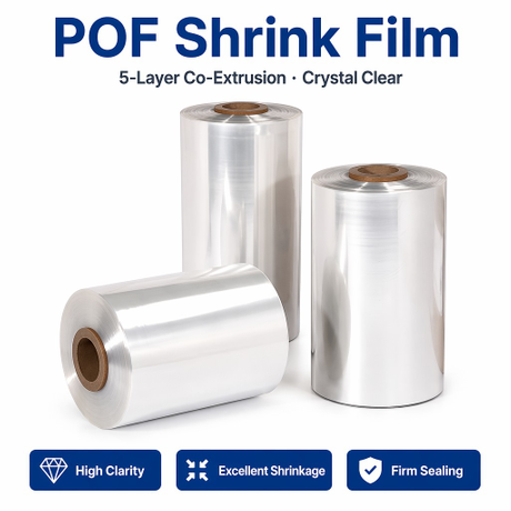 Cấp thực phẩm Màng co POF liên kết ngang được in tùy chỉnh Màng co nhiệt Polyolefin co ngót cao cho thực phẩm, đồ uống, hàng hóa thông thường Bao bì bên ngoài