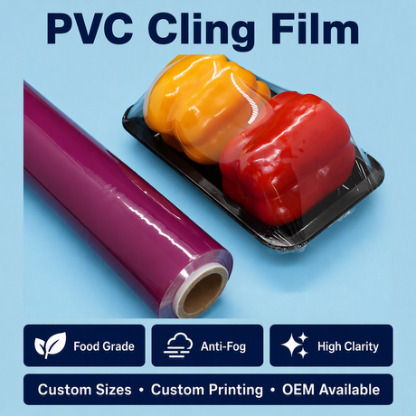 Màu tím Mềm chống sương mù PVC Thực phẩm căng màng bám màng Jumbo cuộn cho bao bì thực phẩm